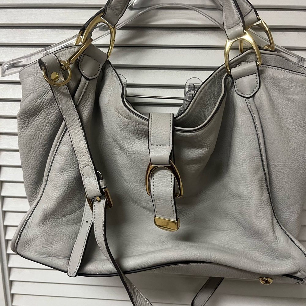 G.I.L.I. Gray Leather Shoulder Bag with Gold Accents